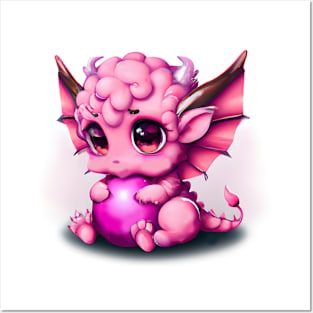 Cute Pink Baby Dragon Posters and Art